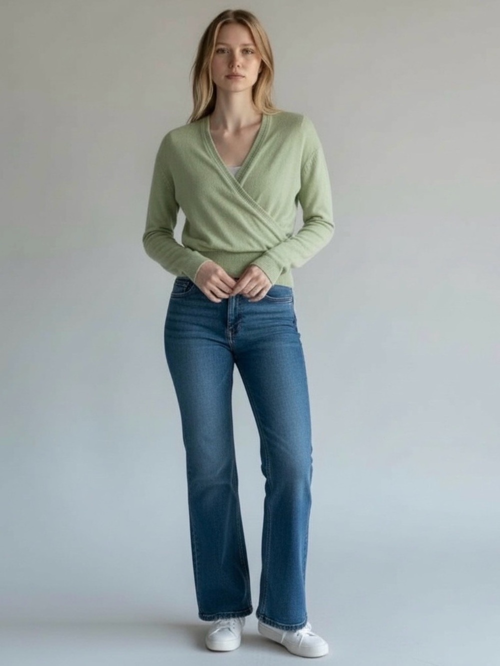 Anthropologie Women's Hacci Faux Wrap Sweater in Matcha